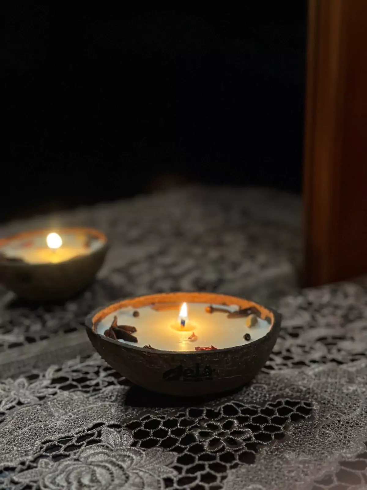 Ela Coconut Shell Diwali Candle/Diya | Eco-Friendly Scented Soy Wax Candles - White (Set of 2)