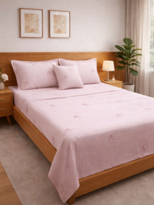 Soft & Stylish Pink Striped Bed Sheet  for Double Bed